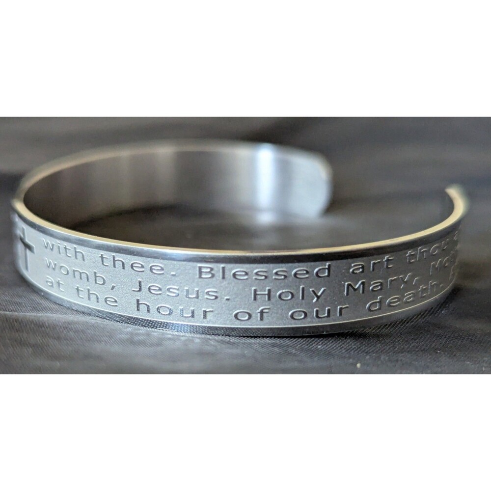 The Lord's Prayer Cross Bracelet Bangle Cuff Stainless Steel Stretchable - Picture 3 of 8